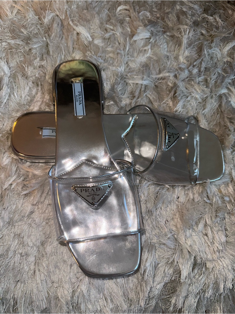 Prada Clear Slide Sandals with Silver Footbed